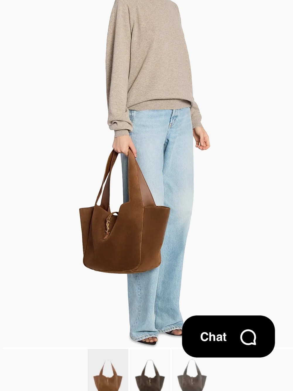 Saint Laurent Brown Suede Tote with Gold YSL Emblem - Picture 4 of 16
